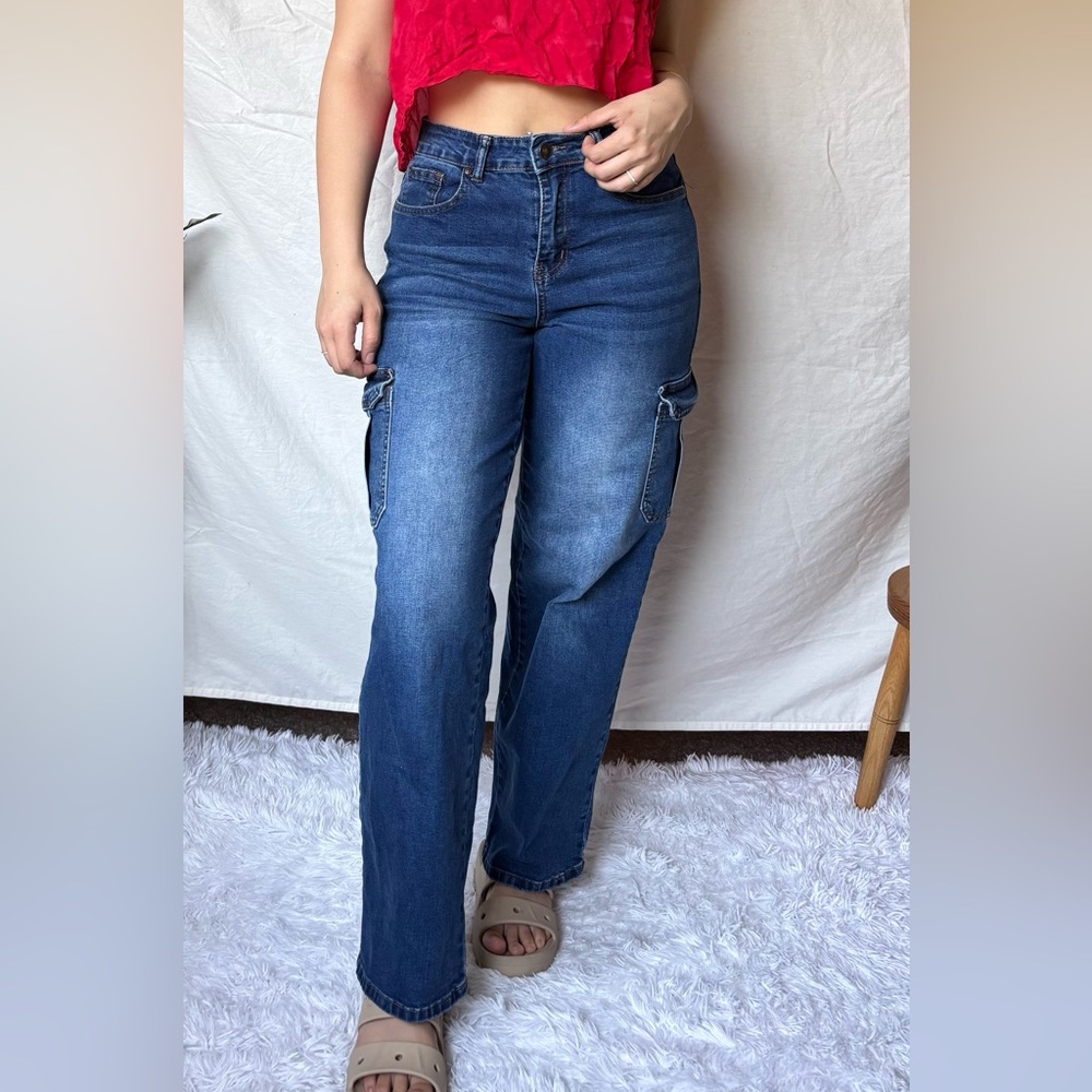 Cargo Blue Straight Leg Jeans for Women